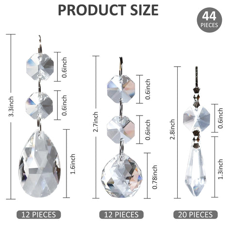 Milkary 44-pack octagonal crystal prisms add geometric shimmer to chandeliers.