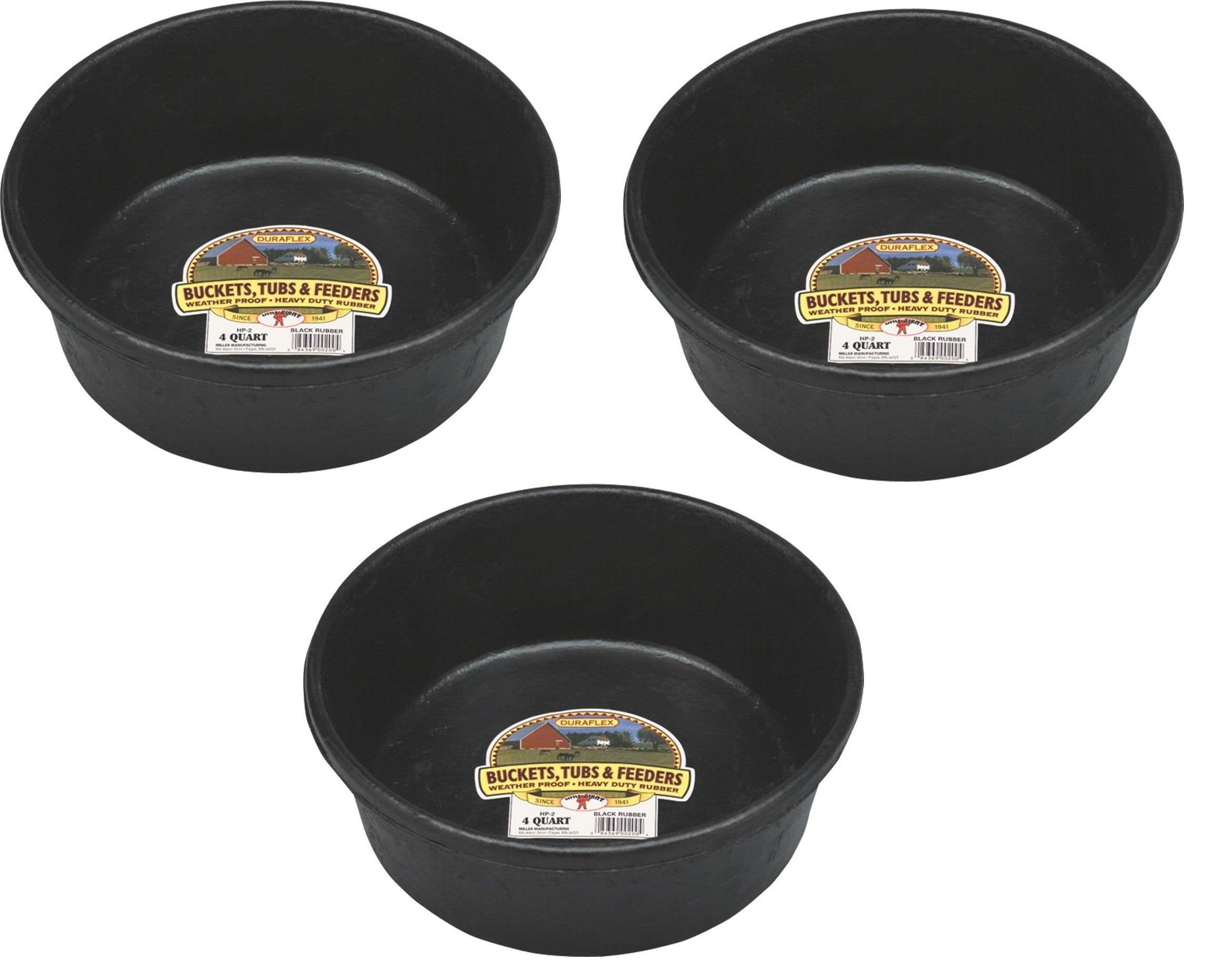 Miller HP-2 rubber feed pan for livestock, durable and weather-ready for outdoor use.