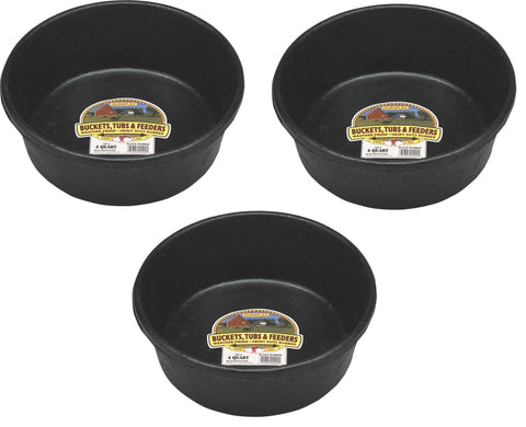 Miller HP-2 rubber feed pan for livestock, durable and weather-ready for outdoor use.