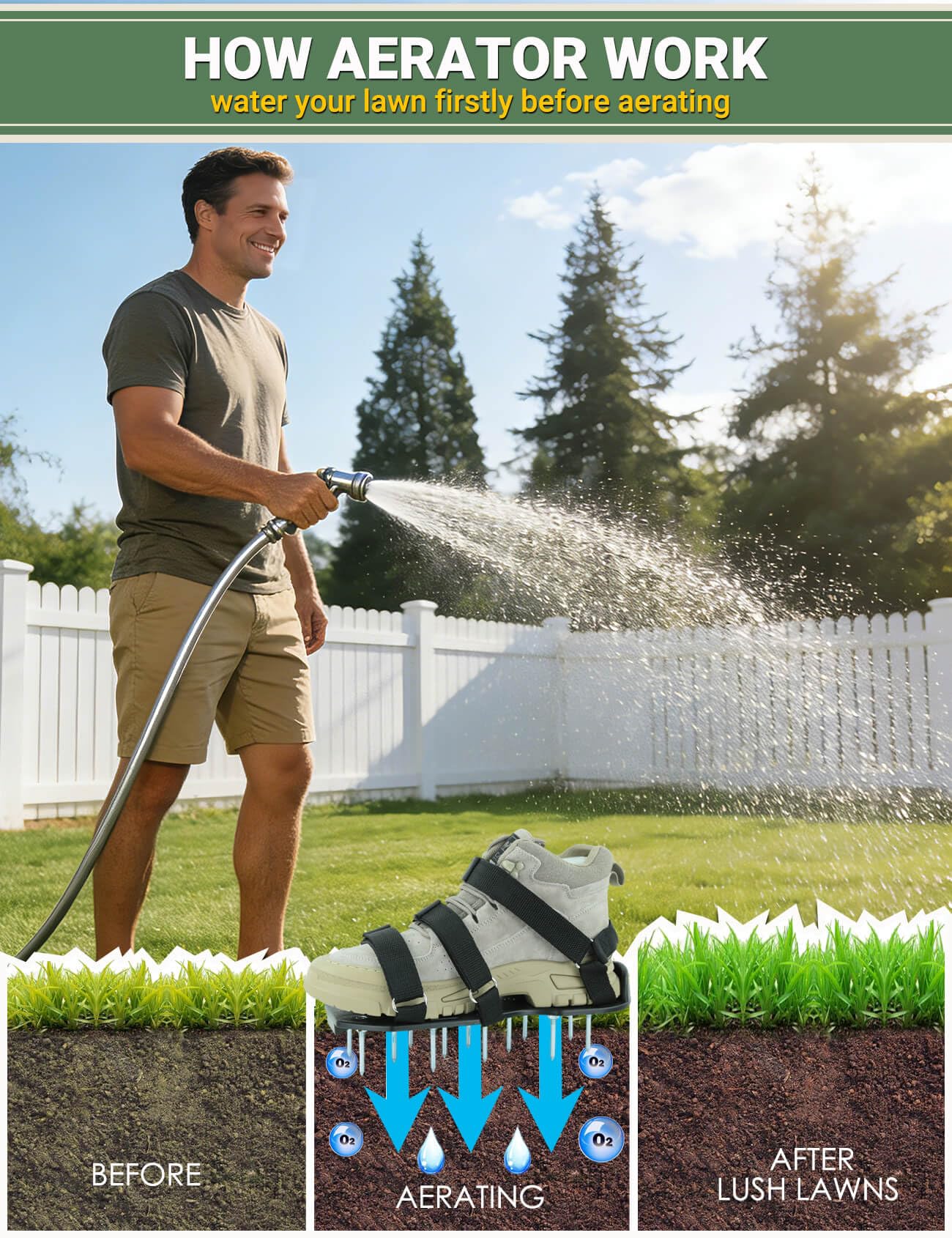 MILLUXXi aerator shoes anti-slip pad keep you stable on wet grass during use.