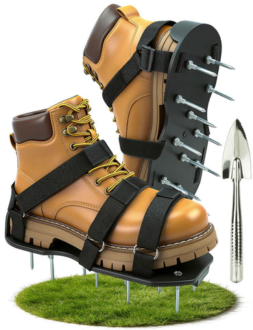 MILLUXXi lawn aerator shoes with dual straps provide a secure fit for uninterrupted lawn aeration.