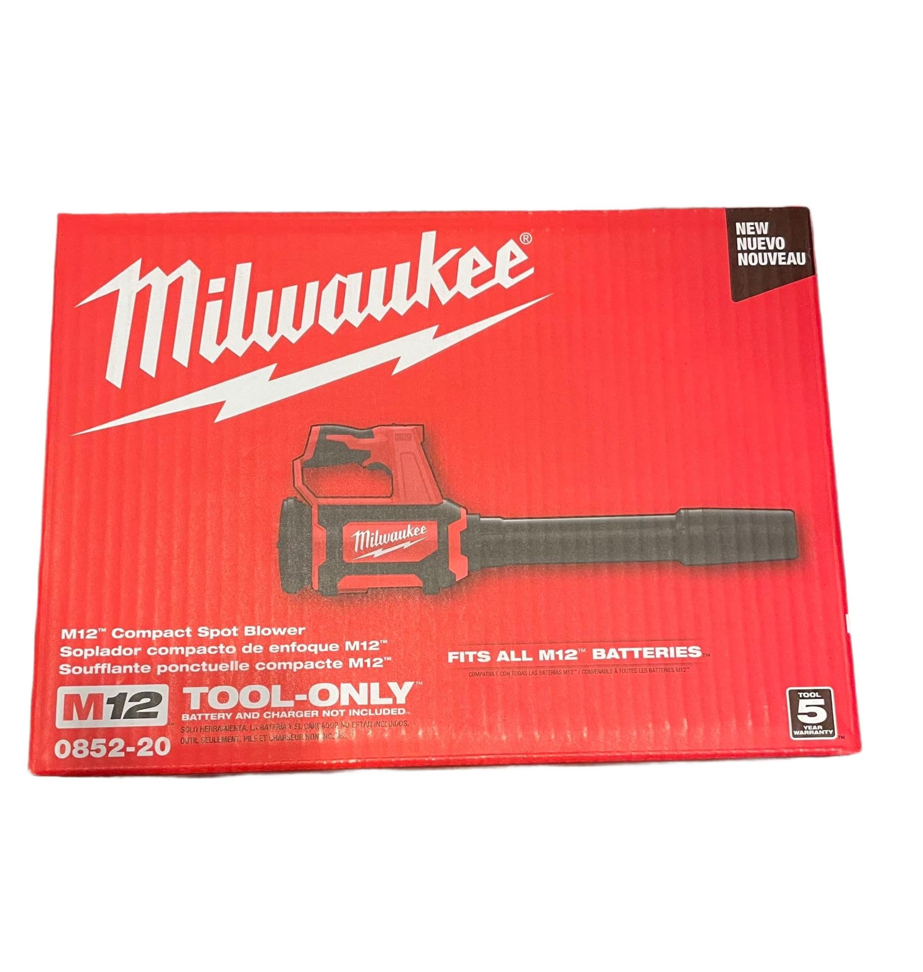 Milwaukee M12 compact spot blower in use, ideal for quick debris clearance in tight spaces.