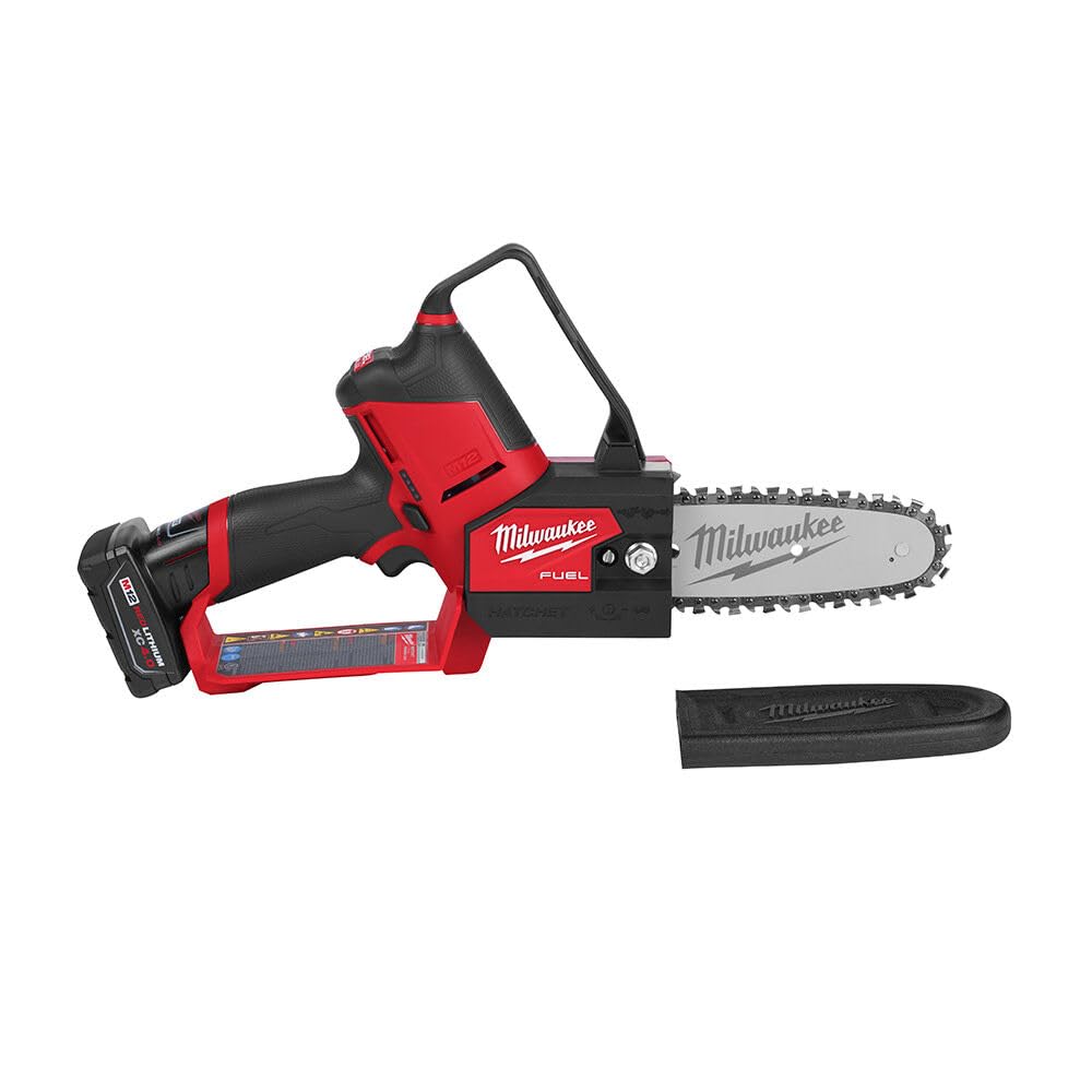 Milwaukee M12 Fuel Hatchet 6in pruning saw with battery ready for cordless pruning.