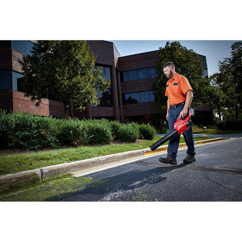 Milwaukee M18 FUEL blower features ergonomic grip for comfortable extended cleanup.