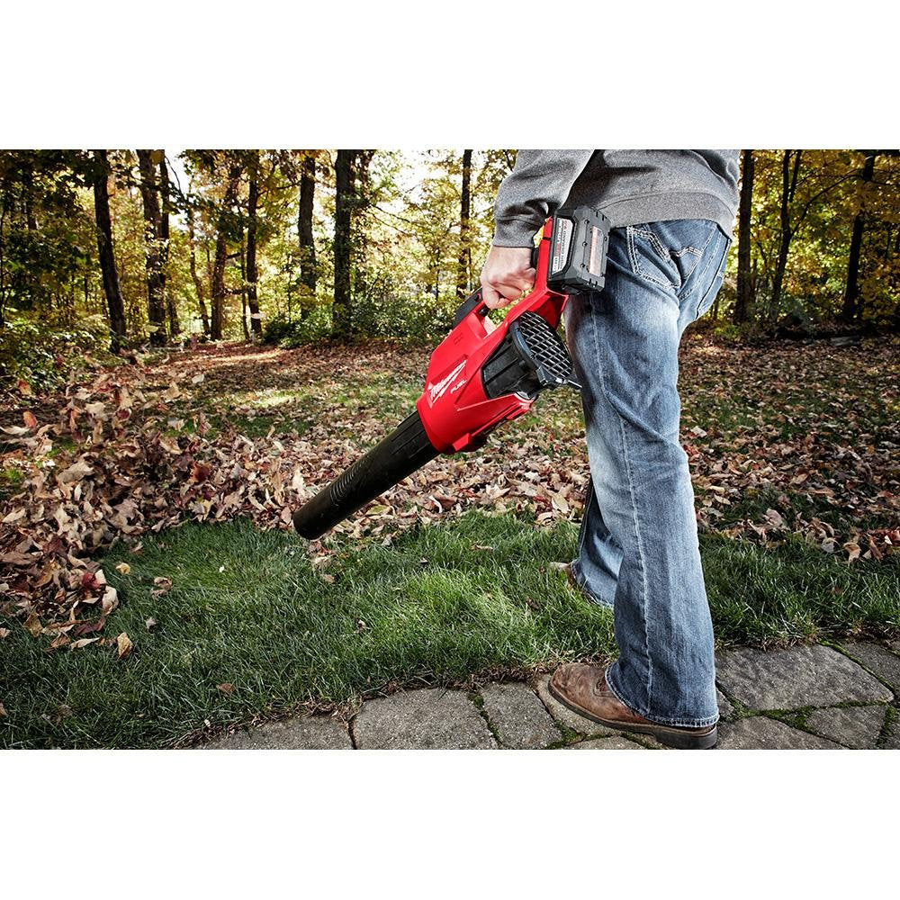 Milwaukee M18 FUEL blower suited for garage and deck cleanup tasks.