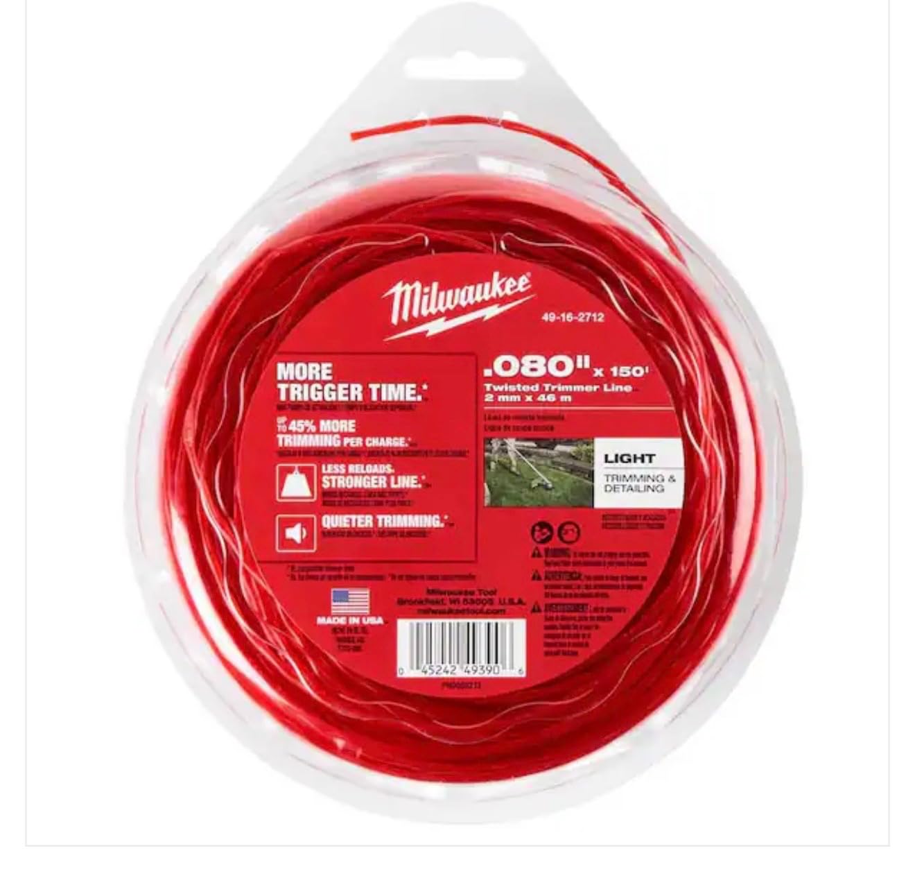 Milwaukee 49-16-2712 trimmer line for durable edge trimming and reliable feeding