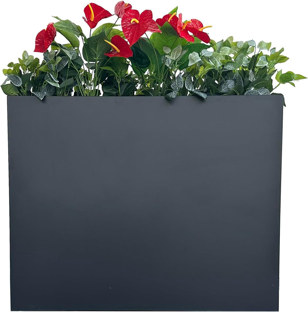 MinCHI257 38-inch tall planter front view in black metal.