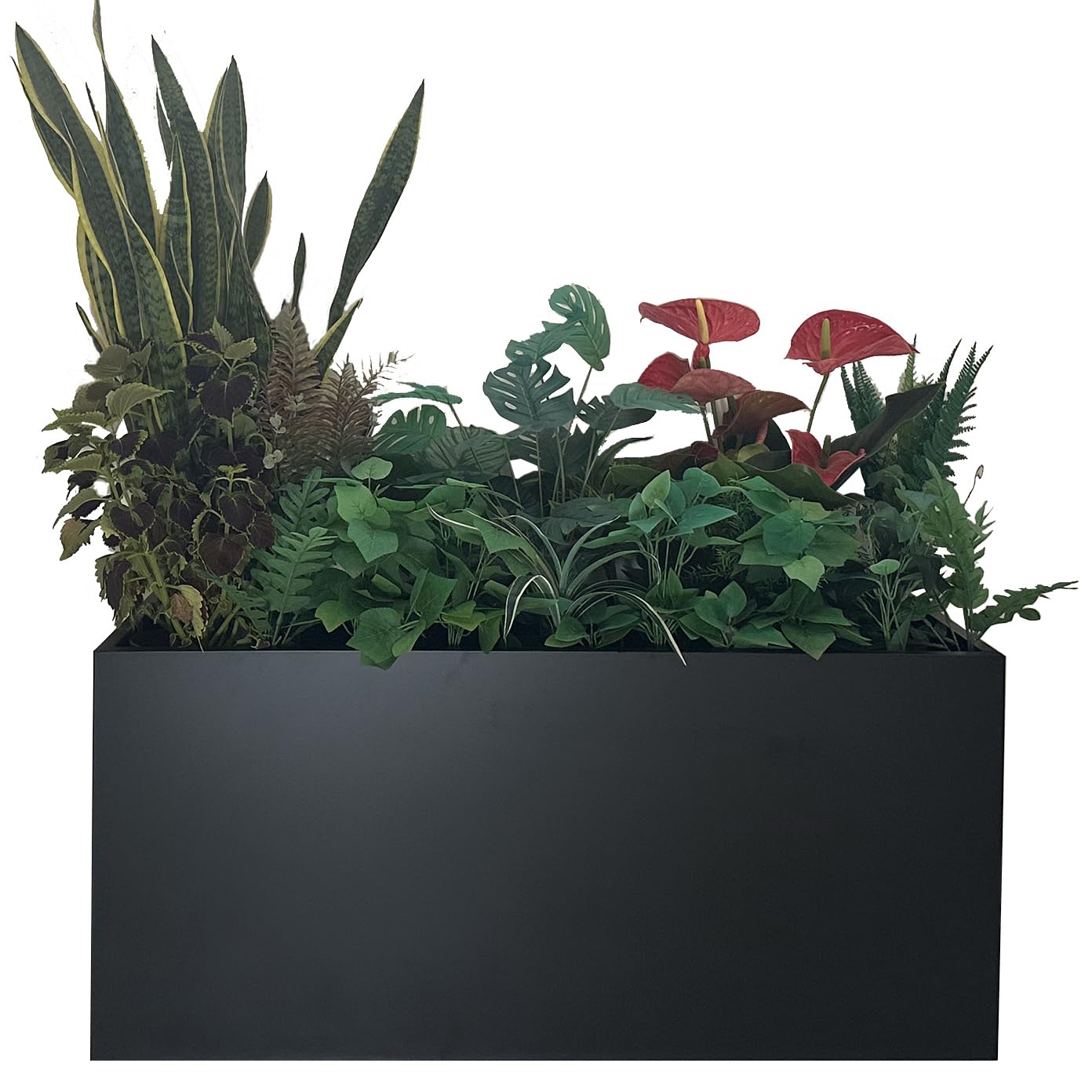 MinCHI257 40-inch metal planter box, front view; durable for outdoor patios.