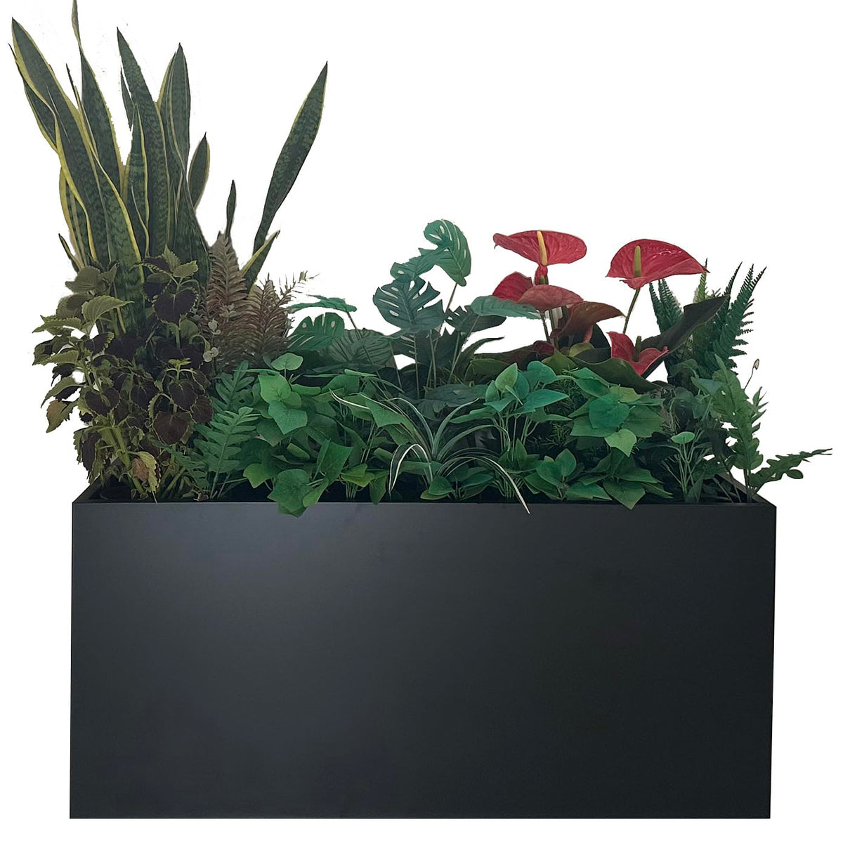 MinCHI257 40-inch metal planter box, front view; durable for outdoor patios.
