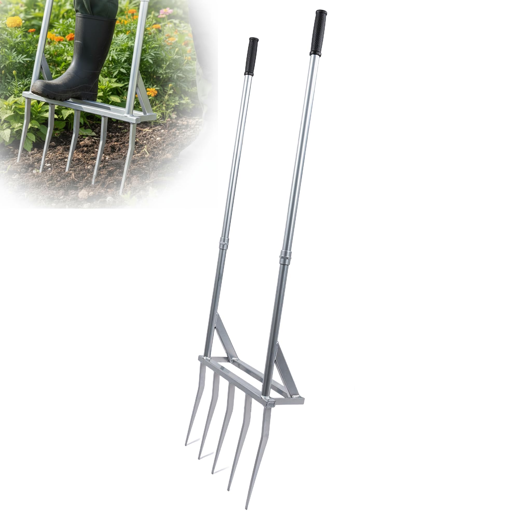 Mindoub 5-tine broadfork ready for deep soil aeration