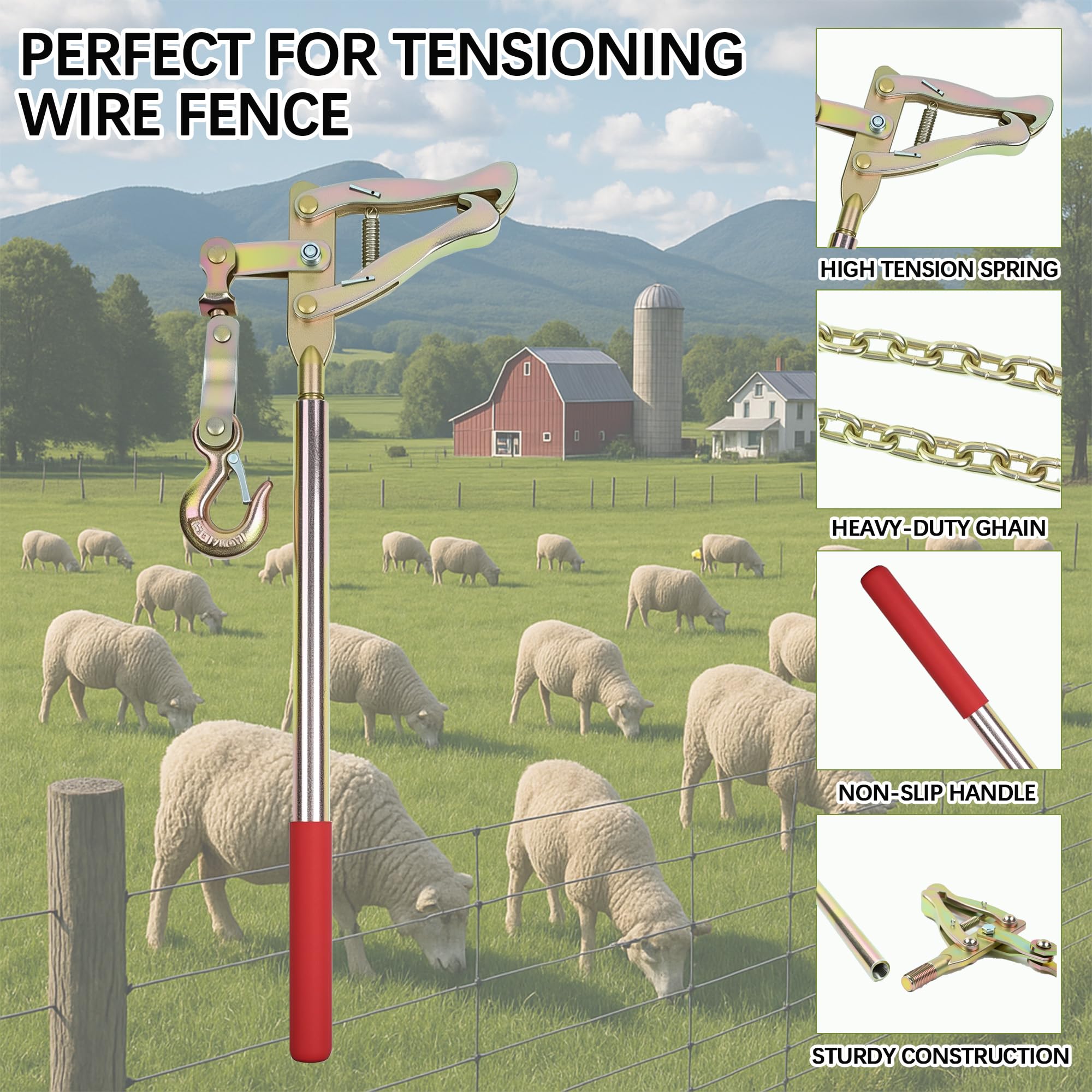 Mindoub fence stretcher dual tension setup demonstrates even line tensioning