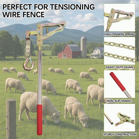 Mindoub fence stretcher dual tension setup demonstrates even line tensioning