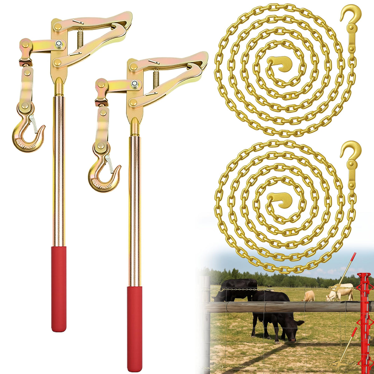 Mindoub fence stretcher 2 pack front view shows dual tension capability for efficient fencing