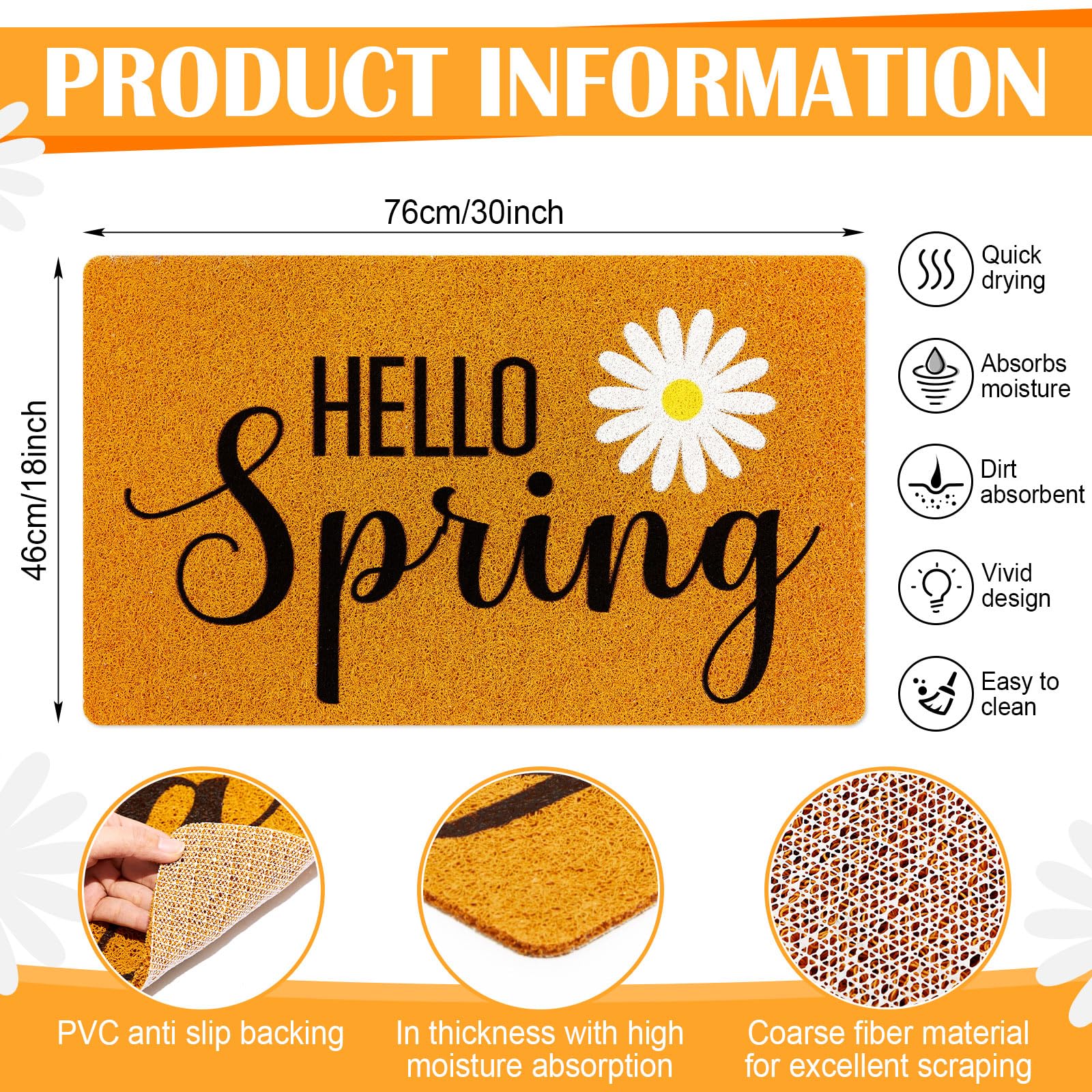 Mindsoft 18x30 doormat close-up showing vivid hello spring pattern for entryways.