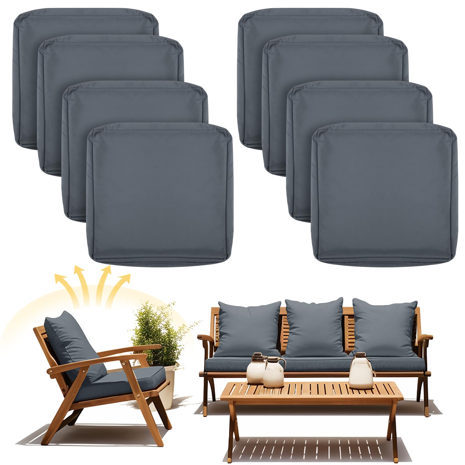 Mindsoft 8-pack patio cushion covers in dark gray ready to refresh outdoor seating.