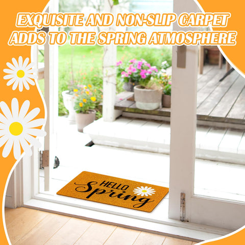 Mindsoft front door rug hello spring complements seasonal decorations while welcoming guests.