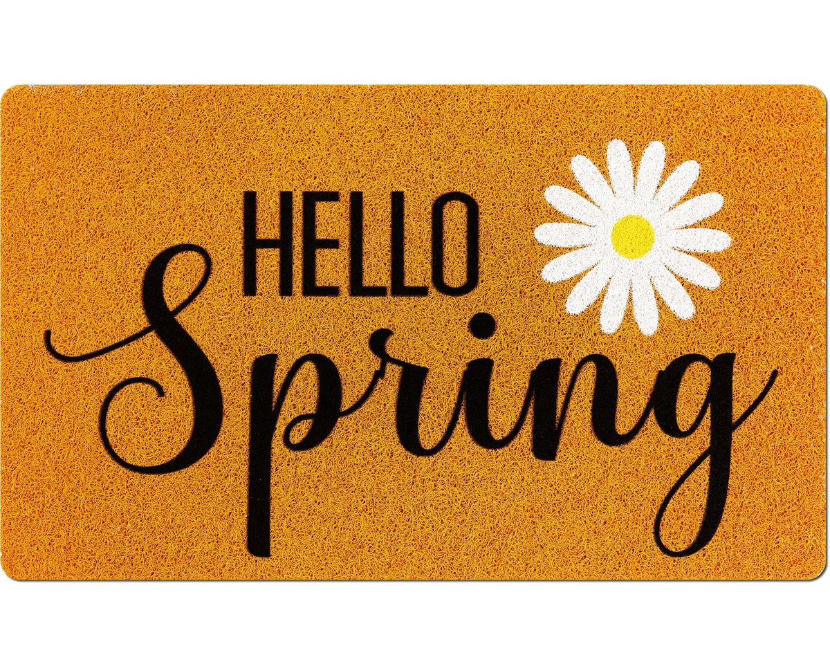 Mindsoft Hello Spring doormat front door with floral design welcoming guests.