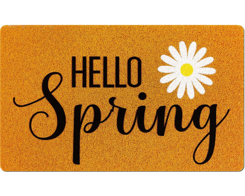 Mindsoft Hello Spring doormat front door with floral design welcoming guests.