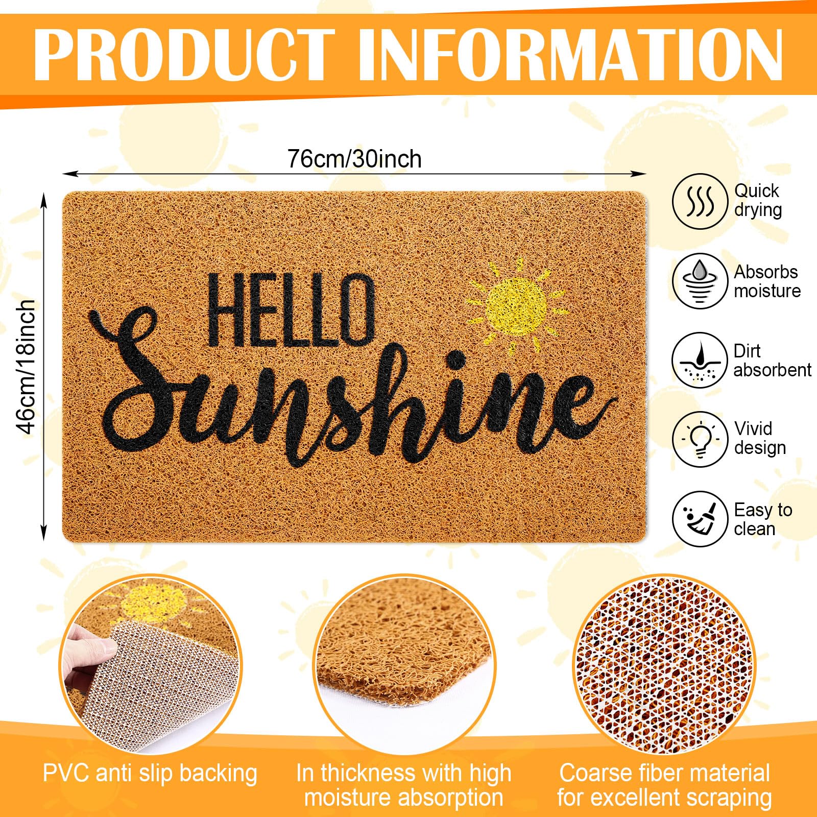 Mindsoft Hello Sunshine doormat texture close-up showing non-slip backing and durable materials.