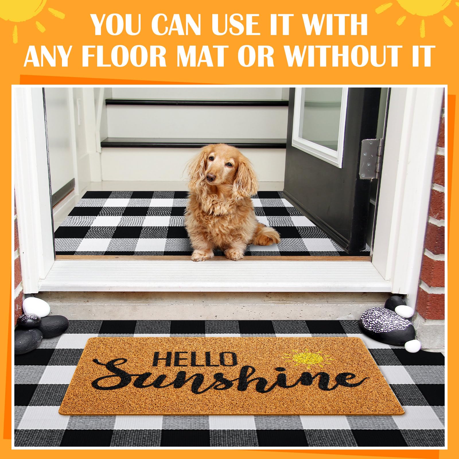 Mindsoft Hello Sunshine doormat non-slip backing keeps the mat in place.