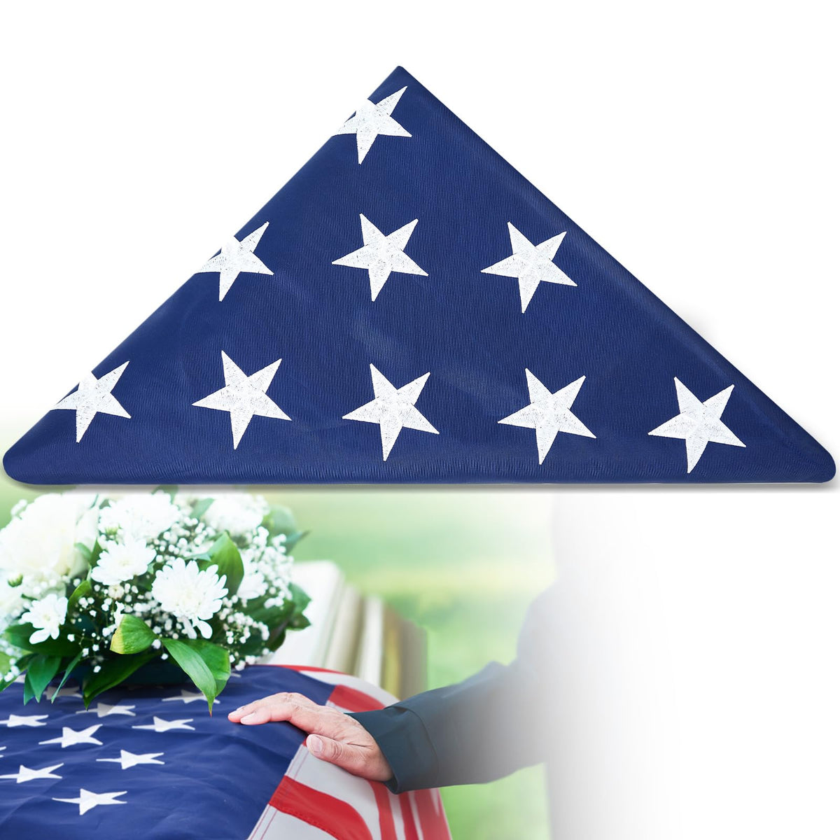 Mindsoft memorial flag 5x9.5 ft folded in display box for graveside display