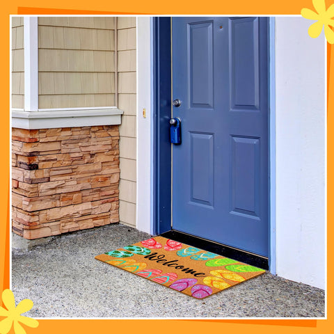 Mindsoft 18x30 front-door mat features a vibrant beach-style design for festive entry