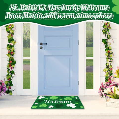 Mindsoft outdoor indoor rug with festive shamrocks enhances curb appeal.