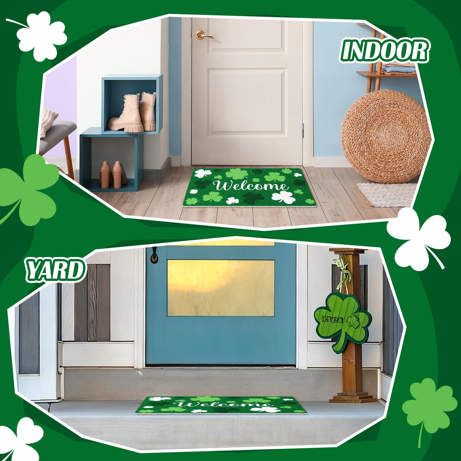 Mindsoft St. Patrick's Day mat adds charm and easy maintenance to entries.