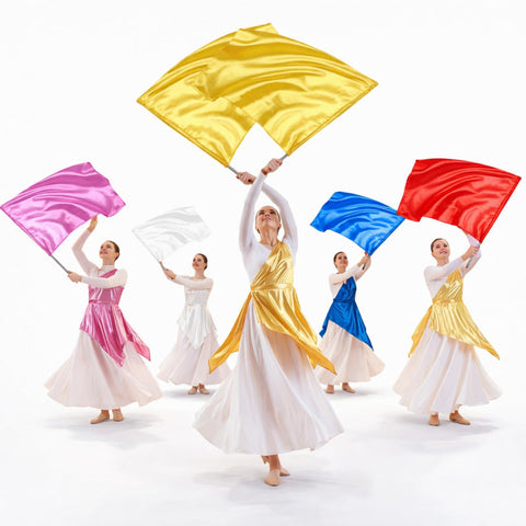 Mindsoft praise flags with angel-wing rectangle for worship dances, enhancing graceful visuals and stage presence.