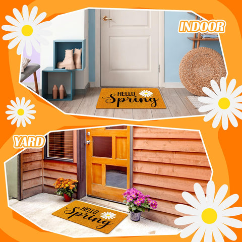 Mindsoft spring decor doormat with bright colors brightens the foyer.