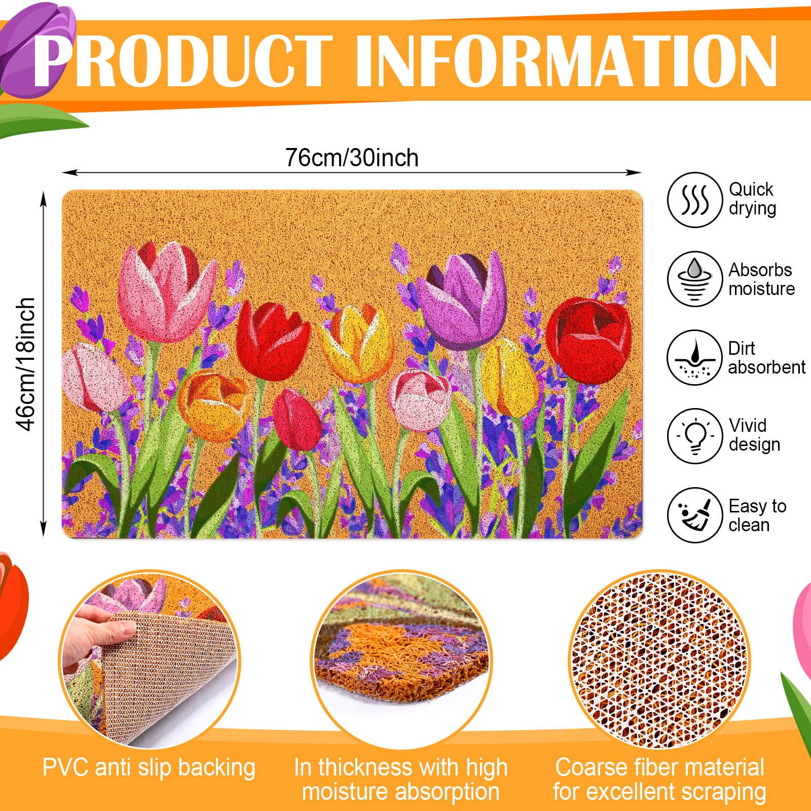 Mindsoft spring doormat non-slip backing keeps mat securely in place.