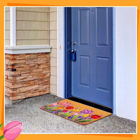 Mindsoft tulip-lavender pattern closeup shows soft colors that brighten entryways.