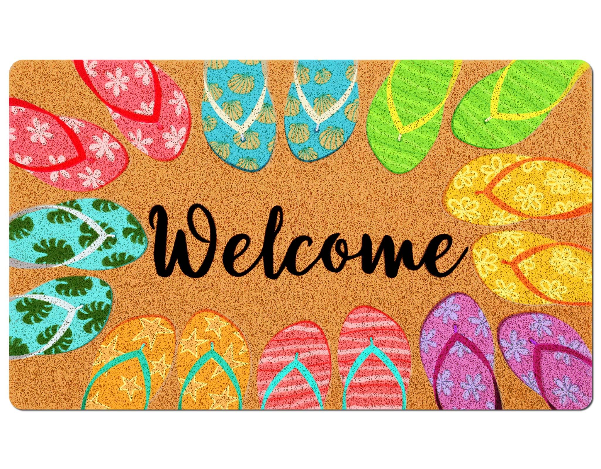 Mindsoft summer doormat with flip-flops welcomes guests with a non-slip grip
