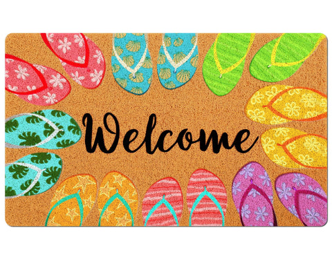 Mindsoft summer doormat with flip-flops welcomes guests with a non-slip grip