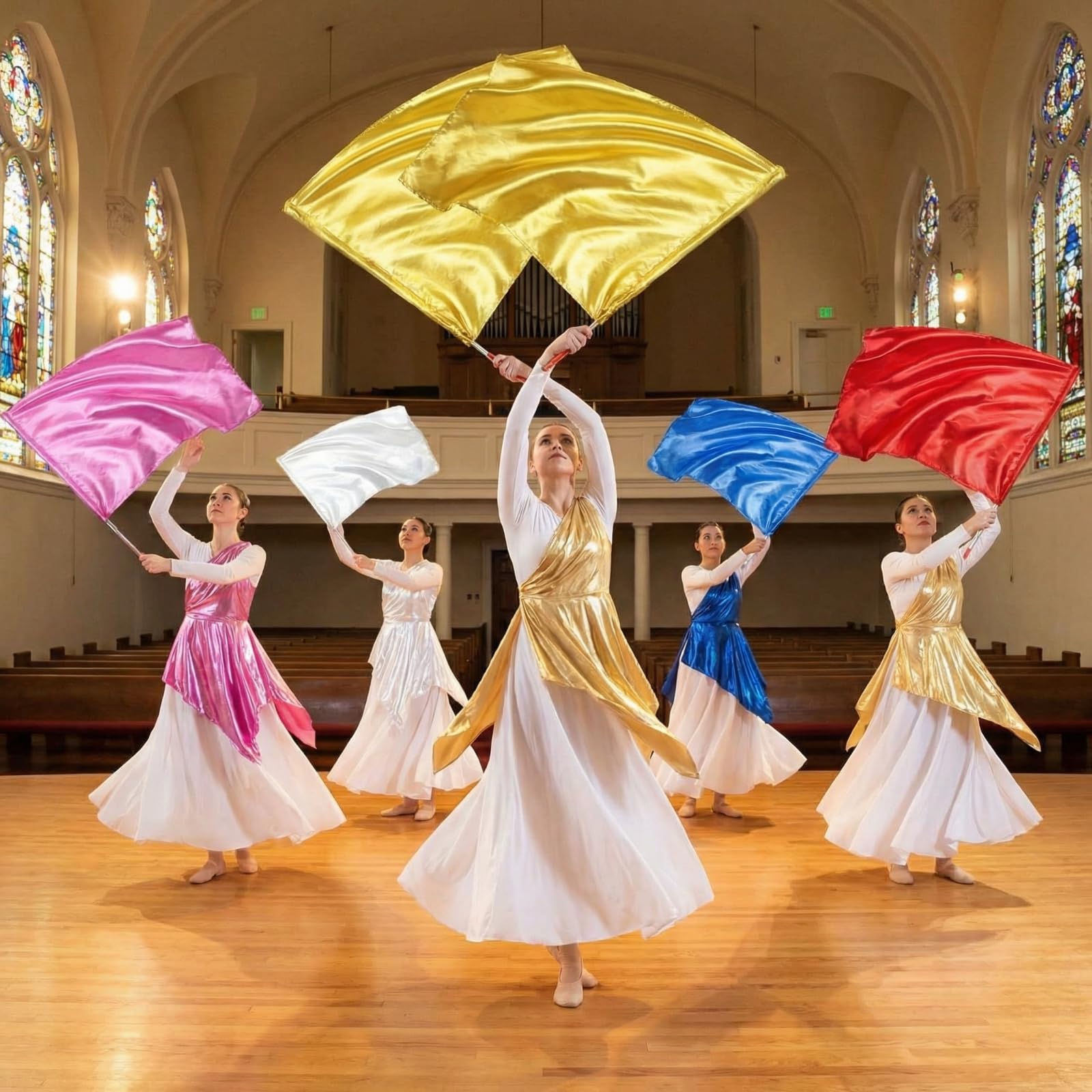 Mindsoft worship flags ideal for stage performances and outdoor church events.
