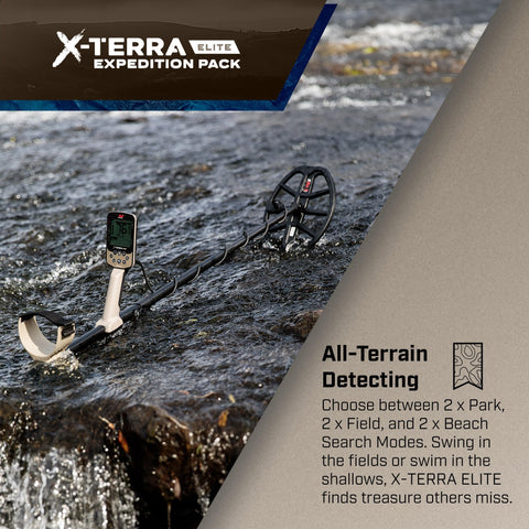 MINELAB X-TERRA ELITE EXPEDITION charging cable and power options for field use.
