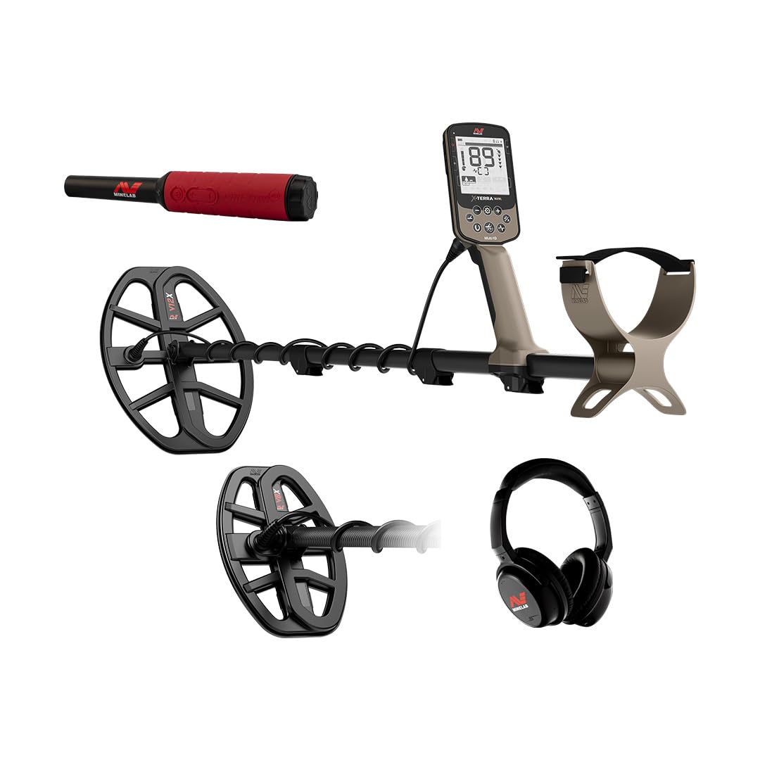 MINELAB X-TERRA ELITE EXPEDITION V8X coil close-up showing precision targeting capability.