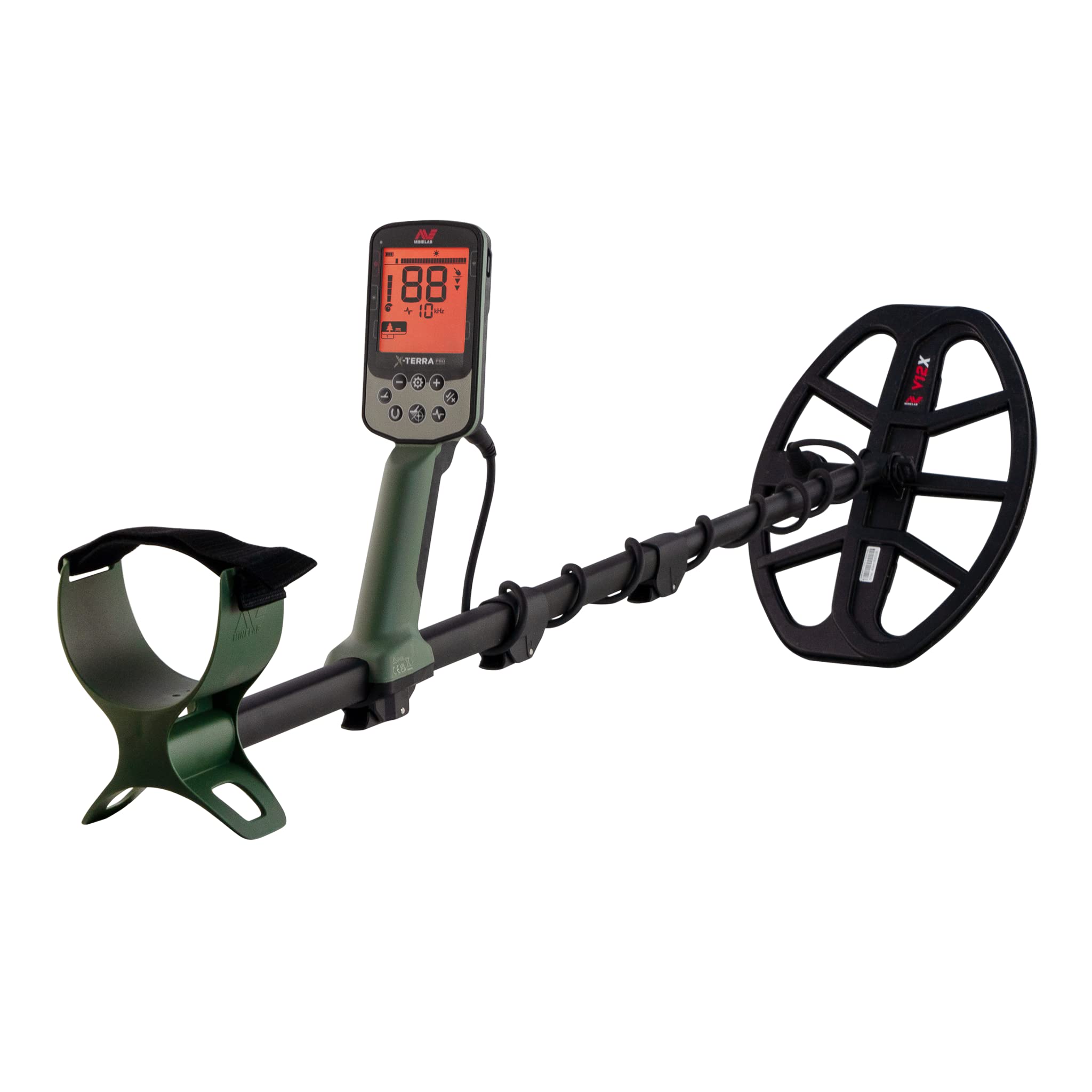 MINELAB X-Terra PRO front view shows rugged all-terrain design for treasure hunts
