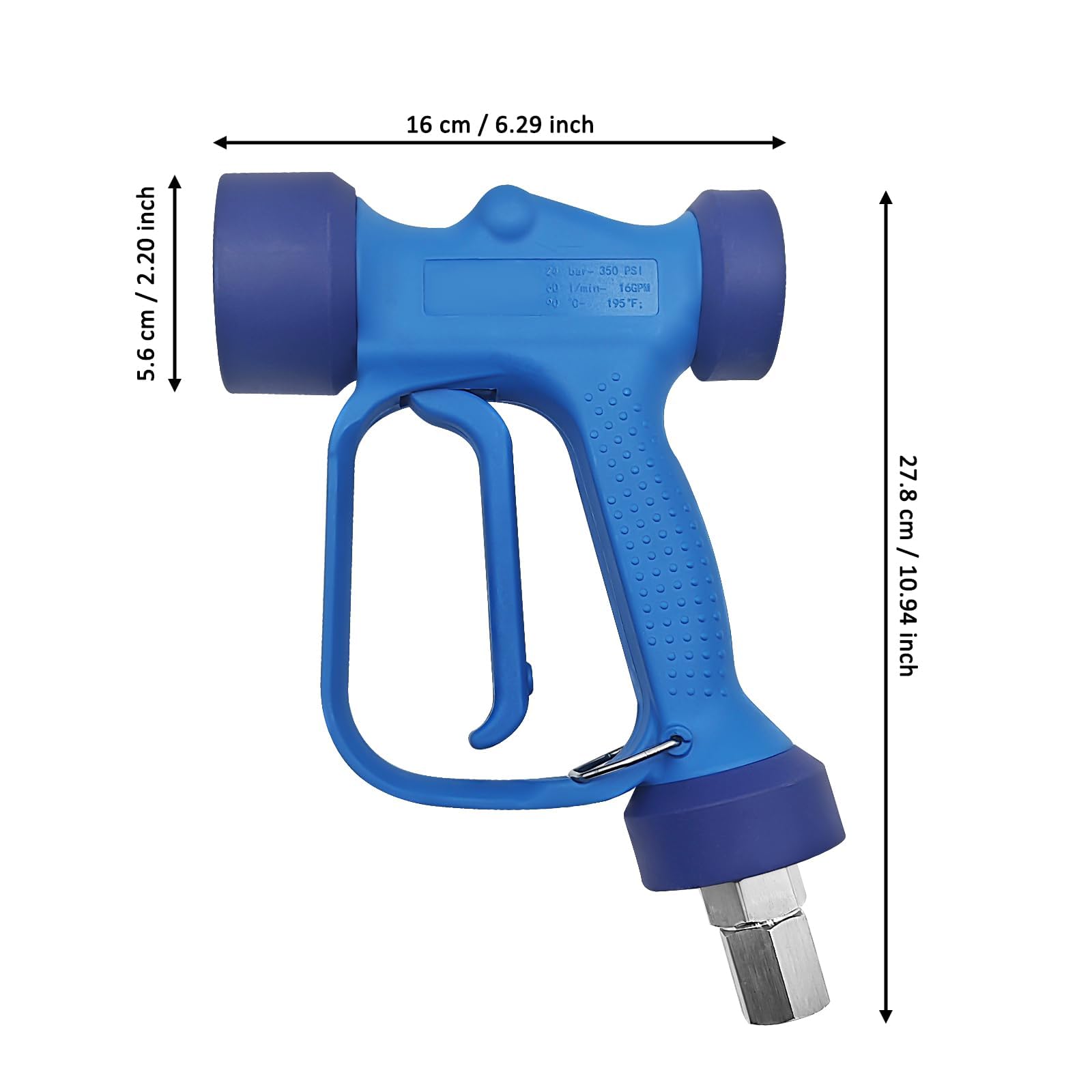 MINGOU blue soft wash gun handle and nozzle showing ergonomic design for fatigue-free use