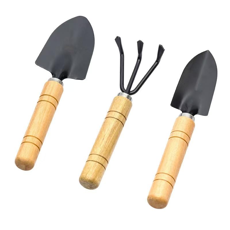 Mini Gardening Tool Set sturdy wooden handles for precise pot work.