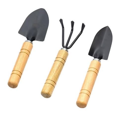 Mini Gardening Tool Set sturdy wooden handles for precise pot work.