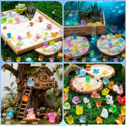 Mini Glow figures brightening a small garden or terrarium after dusk