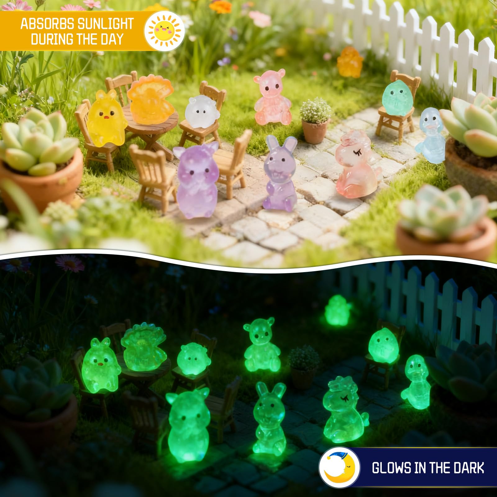 Mini Glow Resin waterproof figures stay durable for decor and daily use