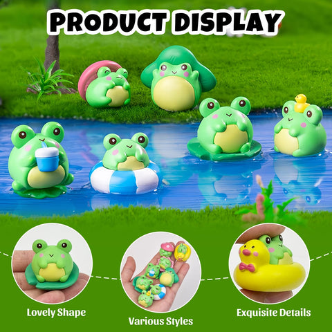 Mini resin frog figurines with lotus flower motif for serene garden scenes.