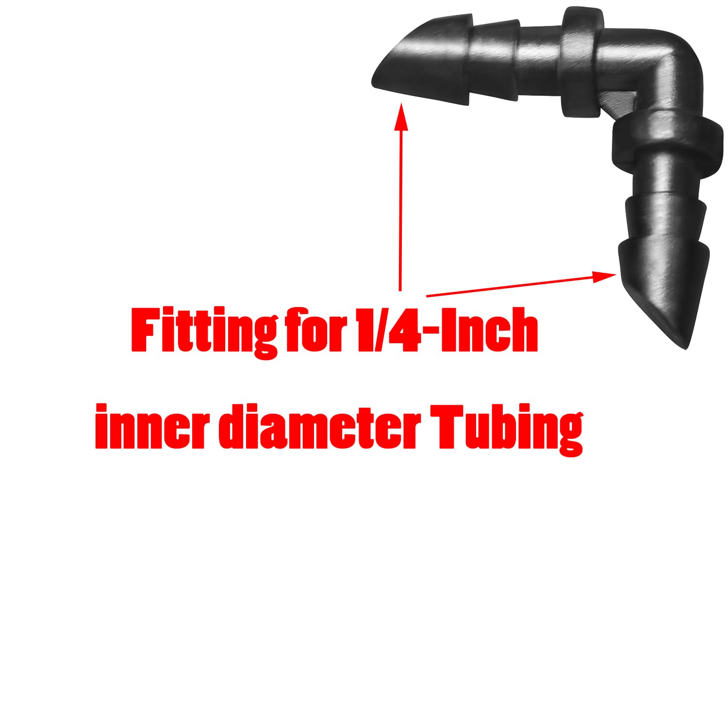 Mini Skater barbed elbow connector maintains steady flow in drip tubing.