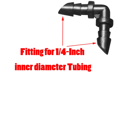 Mini Skater barbed elbow connector maintains steady flow in drip tubing.