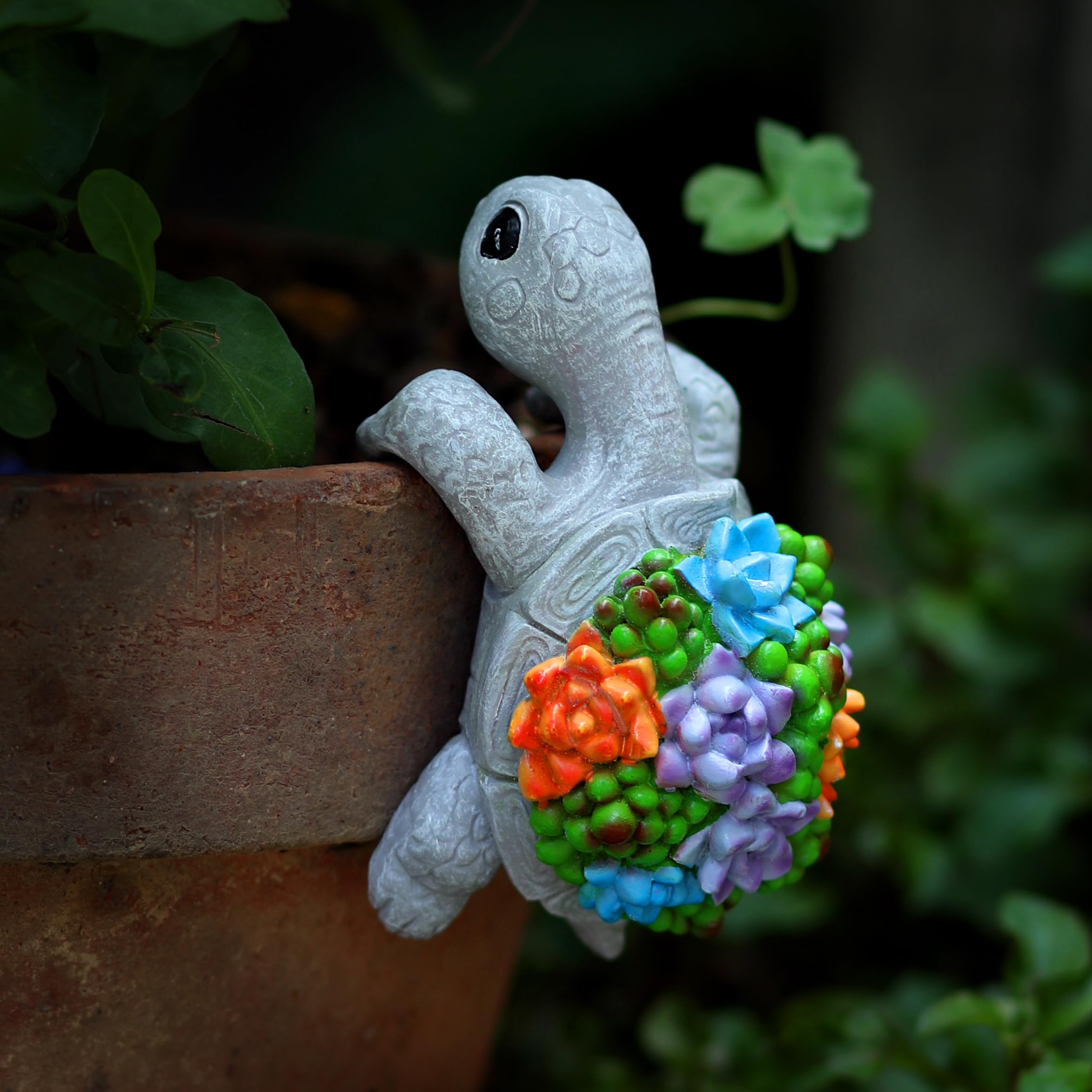 Mini Turtle Statue compact figurine enhances bonsai and terrariums with whimsical touch.
