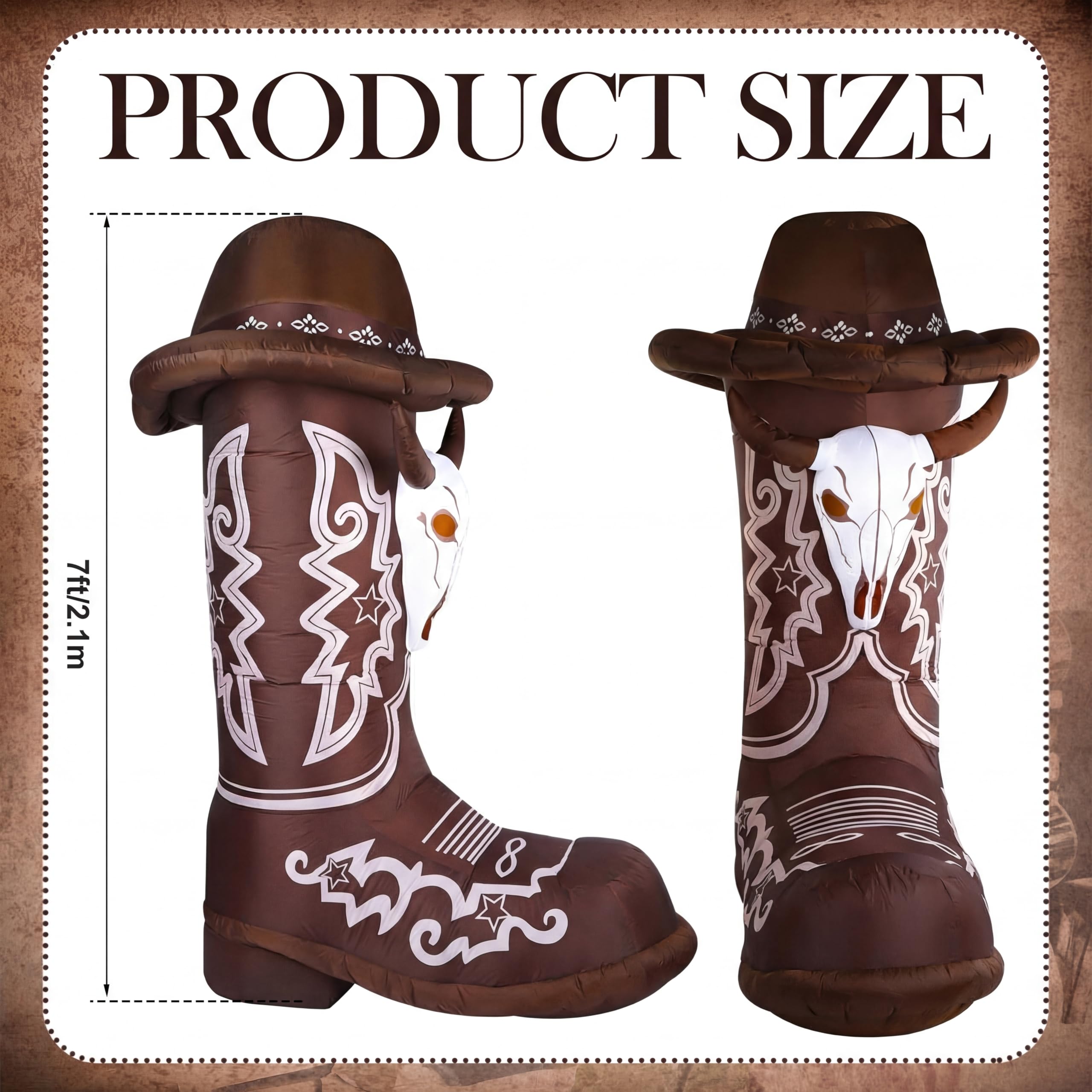 MiniInflat western boots inflatable with built-in LED lights ideal for night events.