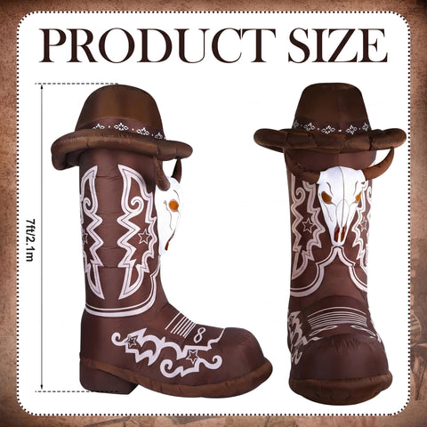 MiniInflat western boots inflatable with built-in LED lights ideal for night events.