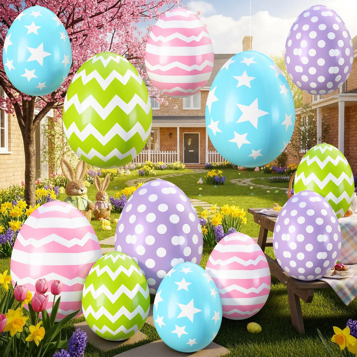MiniInflat Easter egg inflatable 16-inch side view enhances lawn décor with bright colors.